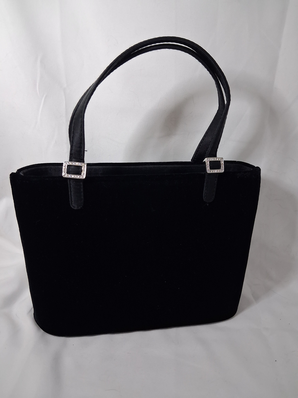 Black Velvet Tote Bag with Rhinestone Buckles